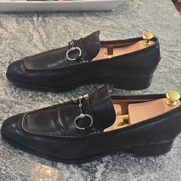 Gucci Black Leather Loafers with Metal Accent